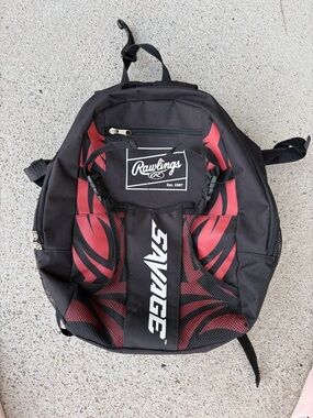 Rawlings Savage Black & Red Sports Backpack- TBall, Baseball